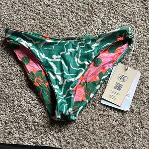 Maaji Green Floral Print Women's Swim Bottoms with Pink & Orange Accents